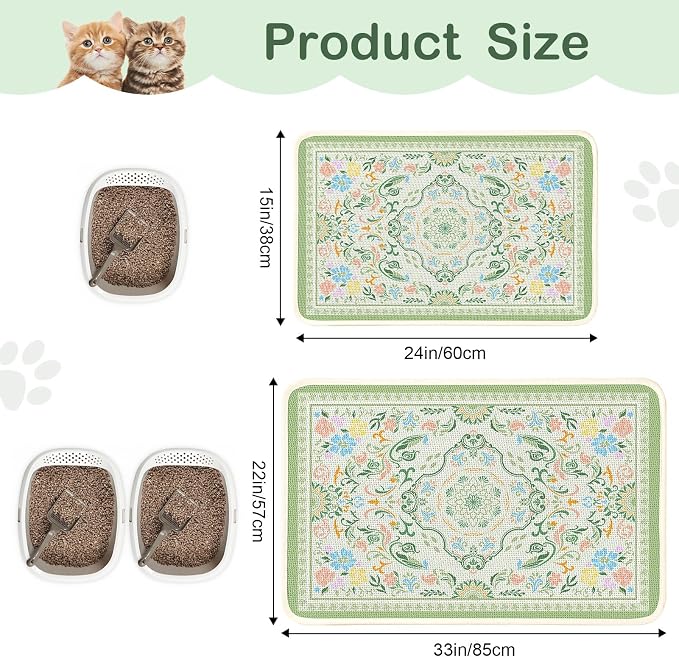 Bienbee Cat Litter Mat, 33" x 22" Litters Box Mat Machine Washable Less Waste Waterproof Litter Mats, Non-Slip Cat Litters Trapping Mats Easy to Clean Bean-Green L - Image 6