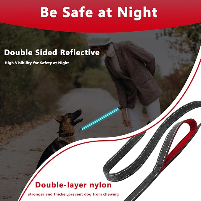 Dog Leash 6.5ft Long,Double Handle Dog Leash for Control Training | Heavy Duty Dog Leads with Traffic Padded Handles, Reflective Leashes for Small Medium Large Dogs(6.5ft, Black Red) - Image 4