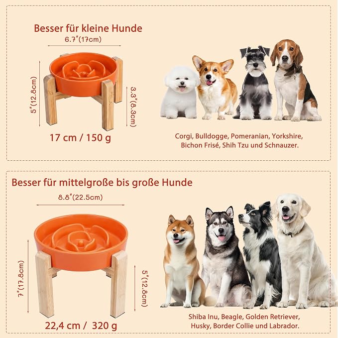 Elevated Slow Feeder Dog Bowl, 8.8" Ceramic Maze Dog Bowl with Stand | 3.2 Cups Slow Feeding Dog Dish for Fast Eaters, 7" Tall Anti-Slip Raised Slow Feeder for Medium to Large Breeds, Orange - Image 7