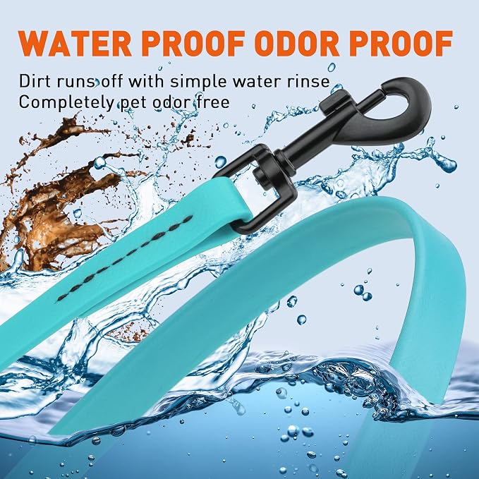 Dogline Biothane Waterproof Dog Leash Strong Coated Nylon Webbing with Black Hardware Odor-Proof Easy to Clean High Performance for Small or Large Dogs Made in USA 4 or 6 ft Lead, Sky Blue - Image 6