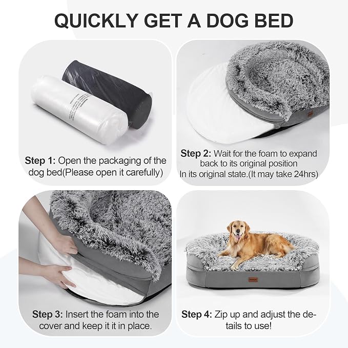 3.7 inch Thickened Orthopedic Dog Beds for Medium Dogs, Supportive Dog Sofa Bed with 28D Egg-Crate Foam, Removable Washable Plush Cover, Waterproof Lining, Half-Round Design for Puppy,Senior Dog - Image 9