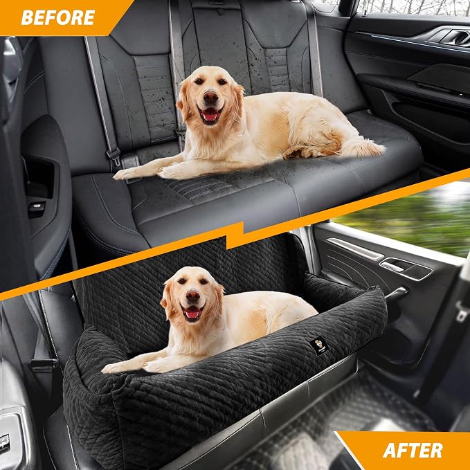 Dog Car Seat for Large Dog Car Bed Under 100LBS, Pet Booster Back Seat Removable Washable with Safety Tethers/Storage Pocket（Black） - Image 5