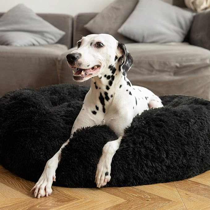 HACHIKITTY Calming Donut Cuddler Dog Bed, Round Fluffy Pet Bed for Large Dogs,Washable, Large, Black, 30'' - Image 6
