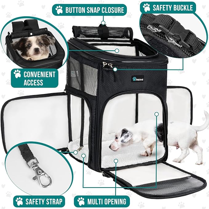 PetAmi Dog Backpack Carrier, Airline Approved 4-Way Entry Cat Backpack Carrier, Ventilated Mesh, Collapsible Pet Carrier for Small Puppy, Kitten, Hiking, Travel Car, Vet, up to 18 lbs, Black - Image 3