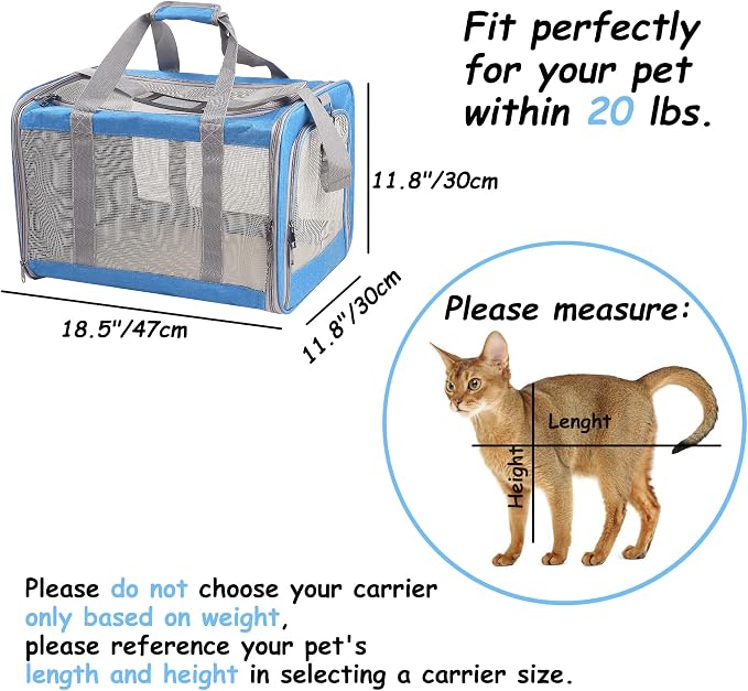 ATVobi Portable Cat Carrier for Small to Large Cats - Soft, Airline Approved, Blue - Image 5