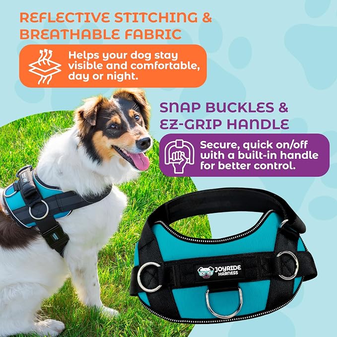 Joyride Basic Dog Harness 1.0 | Teal Ocean | 2XL | Adjustable pet vest with 3 side leash rings for training, walking and improved control for small, medium or large dogs - Image 4