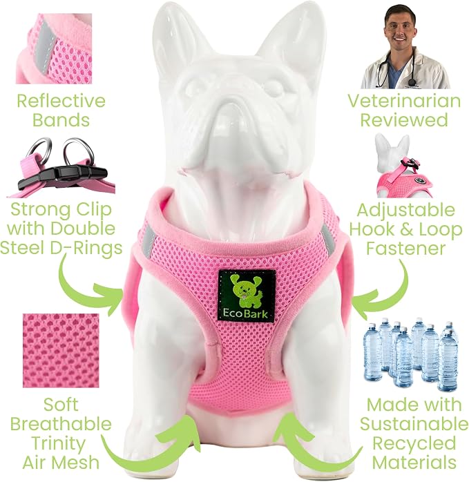 EcoBark XS Dog Harness, Soft Step in Mesh Vest for Extra Small Dogs | Reflective Baby Pink XS, Toy Breed Mini Halters, No Choke Breathable Puppy Vest, Eco Friendly Adjustable Dog Harnesses - Image 5