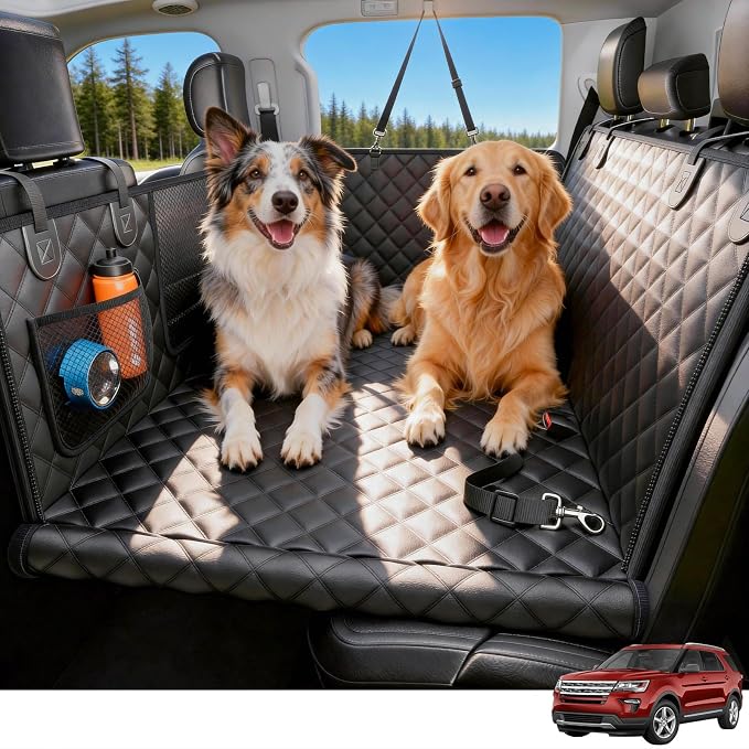 Wigoo Dog Car Seat Cover for Back Seat, Hard Bottom Support, Waterproof | 450lbs Support, Anti-scratch Dog Hammock for 1–4 Medium Dogs, Backseat Protector, Car Bed Extender for SUV, Size-L, Black by wigoo