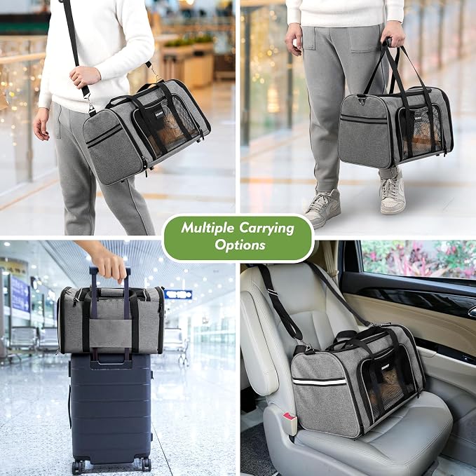 Soundy Large Cat Carrier Dog Carrier Under 25 Lbs,Collapsible Ventilated Portable Pet Bag with Soft Sided Breathable Mesh for Long Car Trips Maxi Load 2 Kittens or Small, Medium Dog (Large Grey) - Image 7
