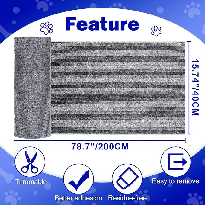 ENONCI 78.7x15.8 Cat Scratch Pad, Furniture Protector for Couch Corners | Trimmable, No-Shedding Cat Scratch Pad with Self-Adhesive Backing for Climbing, Protects Walls, Carpet and Couch - Image 6