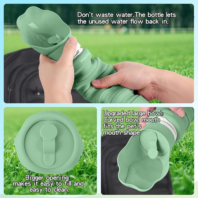 Collapsible & Portable Dog Water Bottle with Dispenser for Walking, Travel, and Outdoor, 9oz-17oz Leak-Proof Silicone Water Bottle for Dogs on The Go (Green) | Leak-proof collapsible dog water bottle expands from 9oz to 17oz for easy hydration on walks... - Image 9