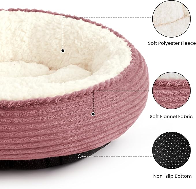 Love's cabin Round Donut Cat and Dog Cushion Bed, 24in Pet Bed for Small or Medium Dogs, Anti-Slip & Water-Resistant Bottom, Soft Durable Fabric Pet Beds, Washable Calming Cat Bed Dusty Rose - Image 2