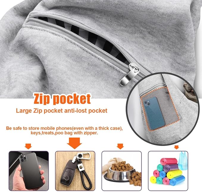 Tomkas Dog Cat Carrier Sling Zip Pocket & Adjustable Strap(M,Gray) - Image 7