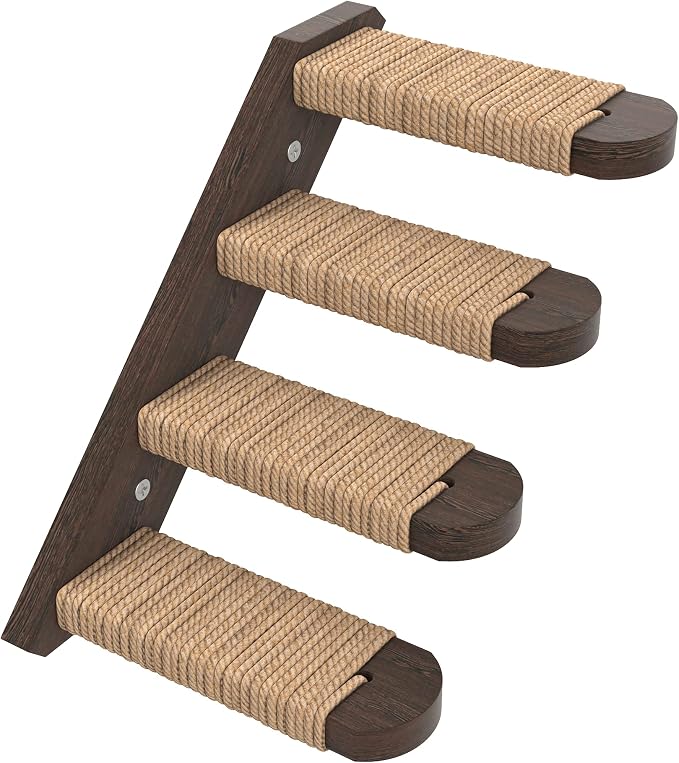 Skywin Cat Steps - Solid Rubber Wood Cat Stairs Great for Scratching and Climbing - Easy to Install Wall Mounted Cats Shelves for Playful Cats (Brown, Left to Right) by Skywin