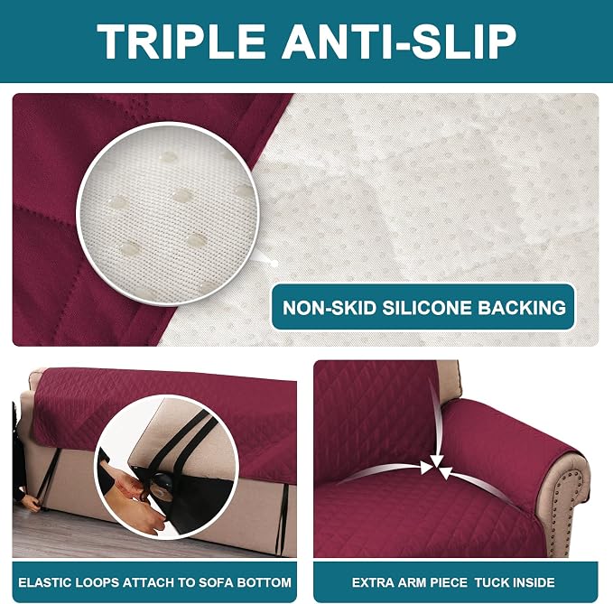 Turquoize 100% Waterproof Sofa Covers Chair Cover Slipcover Couch Protector Triple Non-Slip Sofa Slipcover for 1 Cushion Furniture Protector for Pets, Kids,Dog (Chair 23", Burgundy) - Image 4