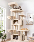 Globlazer 75in Sturdy Cat Tree Tower for Indoor Large Cats, S75, Beige | Multi-Level Heavy Duty Cat Tower with Scratching Post, Oversized Condos & Perches for Big Cats, Large Baskets, Enlarged Base by Globlazer