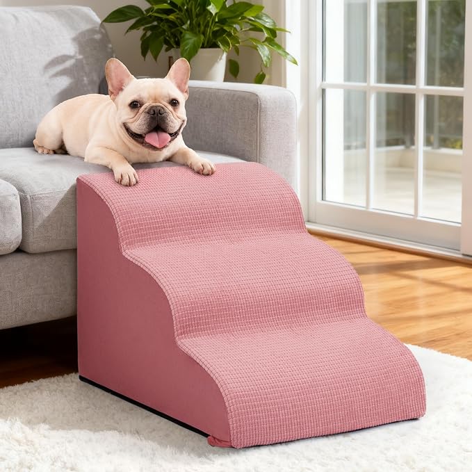 Dog Stairs for Small Dogs, 3-Step Pink Pet Ramp for Couch, Cats & Puppies | Aodisman Elegant Pink Pet Stairs Designed for Small Dogs and Cats, Providing Easy Access with Comfort and Style, 15.7" H - Image 7