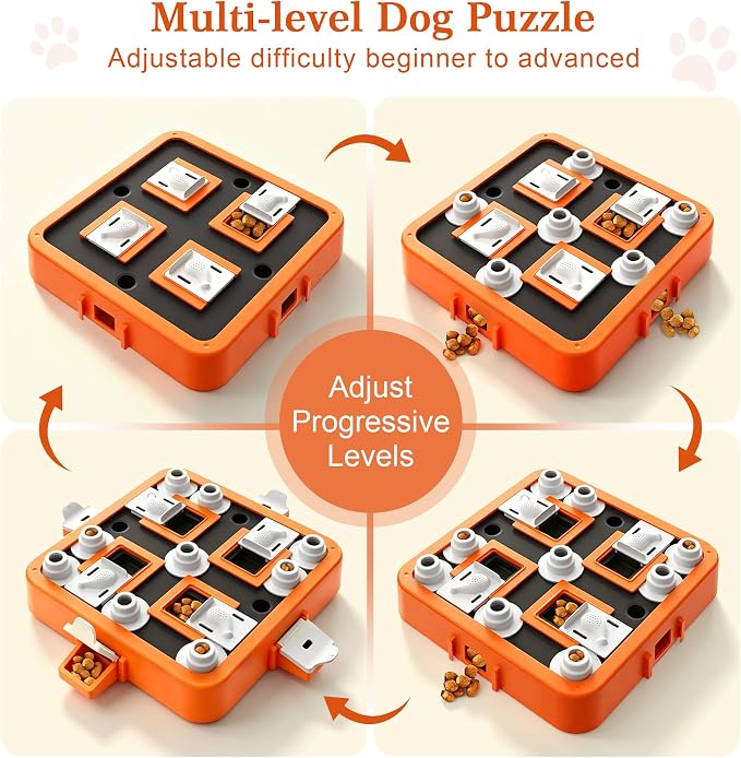 Aluckmao Dog Puzzle Toy Large - Adjustable Levels Food Treat Feeder Game | Beginner to Advanced Difficulty, Brain Stimulation Mental Enrichment, Interactive Feeding, for All Breeds, Orange - Image 2