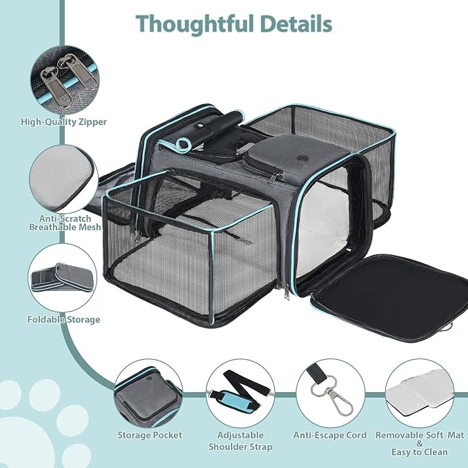 Pesen Expandable Dog and Cat Carrier, Airline Approved, Soft-Sided | Breathable, Collapsible Design with a Larger Expansion Area for Comfortable Travel with Small Dogs, Cats, Rabbits and More - Image 3