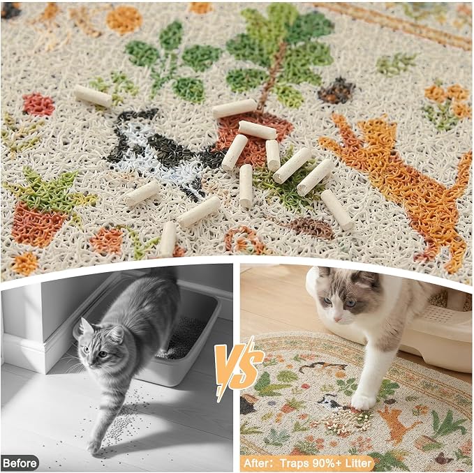 Bienbee Cat Litter Mat, 33" x 22" Dense Trapping Mesh for Litter Boxes | Litter Box Mat with PVC Mesh, Waterproof &Urineproof, Non-Slip Grip, Soft On Kitty Paws and Easy to Clean to Protect Floor - Image 2