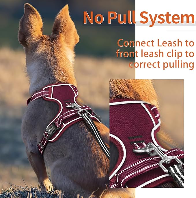 HEELE Dog Harness for Large Dogs No Pull Dog Vest Harness for Large Dog with Soft Padded Handle Reflective for Outdoor Training, Burgundy Red, XL | No Choke with Control Handle, Soft Breathable Padded Pet Vest, Adjustable, Reflective Front Clip Vest fo... - Image 5