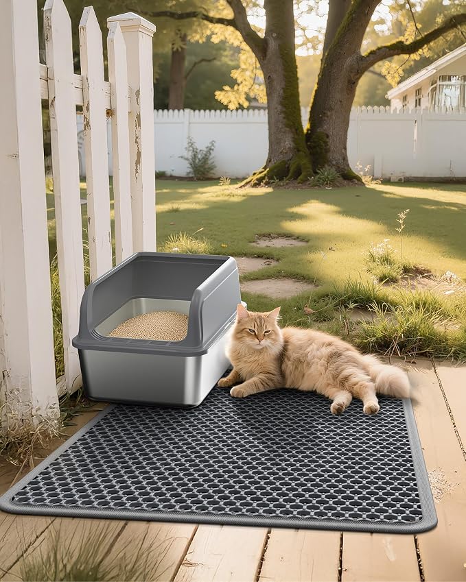 Powools Cat Litter Mat - 30" x 24" Large Litter Box Mat with Double Layers, Urine-Proof and Non-Slip Litter Trapping Mat, Easy to Clean Kitty Litter Mats for Floor, Scatter Control, Grey - Image 7