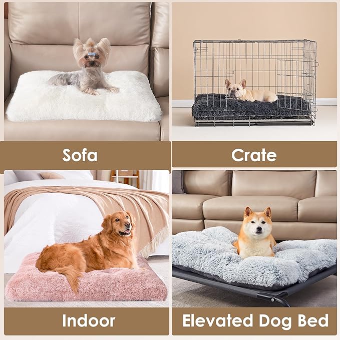 EHEYCIGA Fluffy Dog Crate Bed, Plush Extra Large Plus Dog Pillow, Pink | Xlarge Calming Anti Anxiety Plush Faux Fur Mat for Large size dogs, Washable Soft Warm Plus Dog Pad with Non-Slip Bottom - Image 5