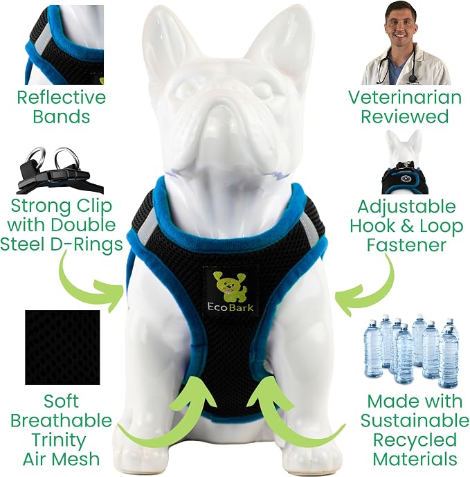 EcoBark Step in Dog Harness, Reflective Mesh Halter, Black & Teal, Large | Eco Friendly Dog Harnesses for Small & Medium Breed Dogs, Soft Mesh Toy Breed Harnesses, Adjustable Body Halter Vest - Image 5