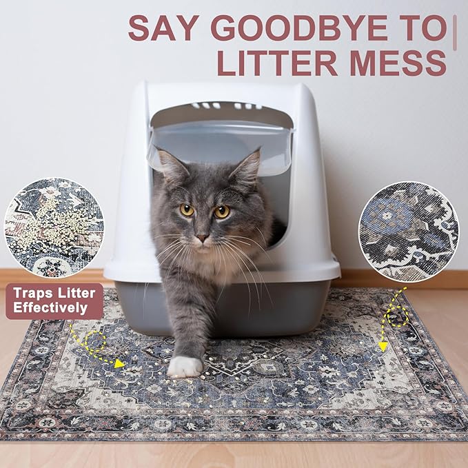 BEAUTYZOO Cat Litter Box Mat,32"x 45" Large Litter Trapping Mat, Waterproof | Non-Slip Litter Mats for Floor Scatter Control,Absorbent Urine-Proof,Soft on Paws & Easy to Clean,Indoor Cats Toilet Training - Image 3