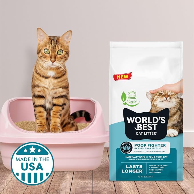 World's Best Cat Litter, Poop Fighter, Urine & Poop Odor Defense, 32 lb Bag | Neutralizes urine and poop odor with plant-based blockers; natural corn litter, quick clumping, flushable, 99% dust free - Image 6