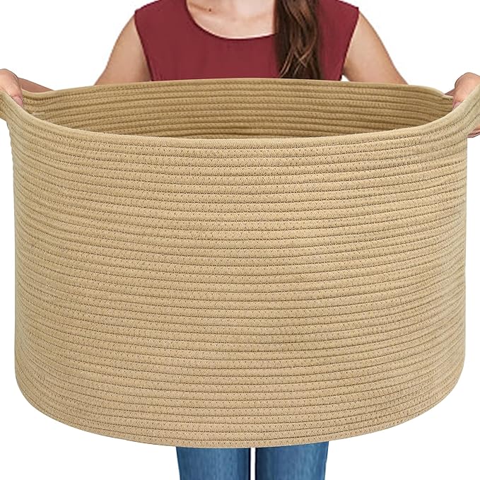MEGASKET Extra Large Storage Basket, 22" X 22" X 14" Stuffed Animal Basket for Living Room Kids Room, Soft Cotton Rope Bin With Handle, Throw Blanket Storage, Stuffed Animal Toy Organizer Box by MEGASKET