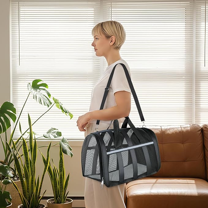 Soft Sided Pet Carrier, Airline Approved Dog Cat Travel Bag with Mesh Windows, Collapsible Portable Pet Carrier for Small Medium Dogs Cats (Black) - Image 6