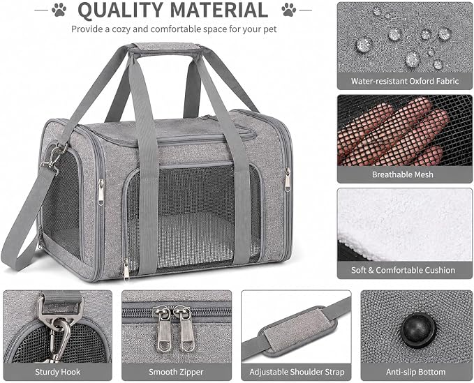 Pet Carrier Soft-Sided for Small Dogs & Cats, Foldable Airline Approved Pet Travel Carrier with Breathable Mesh, Washable Cushion & Shoulder Strap, Portable Puppy Cat Carrier Bag 19.7 * 13 * 13 - Image 7