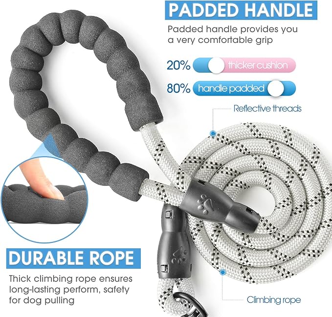 2/4/5/6 FT Dog Leash with Comfortable Padded Handle and Highly Reflective Threads for Small Medium and Large Dogs (5FT-1/2'', Silver) - Image 2