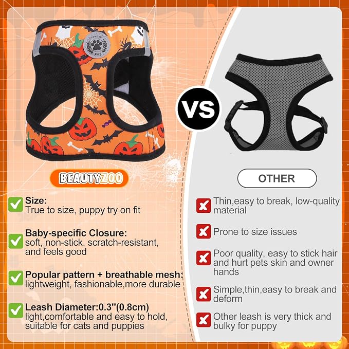 BEAUTYZOO Halloween Dog Harness Medium Sized and Leash Set,No Pull Pet Vest | Step-in Easy On/Off, All Season Breathable Mesh,Escape-Proof Hook & Loop,Lightweight Reflective,No Choke,Easy Walking Control - Image 5