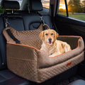 Dog Car Seat for Medium & Large Dogs Up to 55 lbs or 2 Small Dogs, Brown | Memory Foam Elevated Booster Seat with Safety Belts, 4-Inch Thick Cushion, Storage Pockets and Removable Washable Cover by EUHAMS