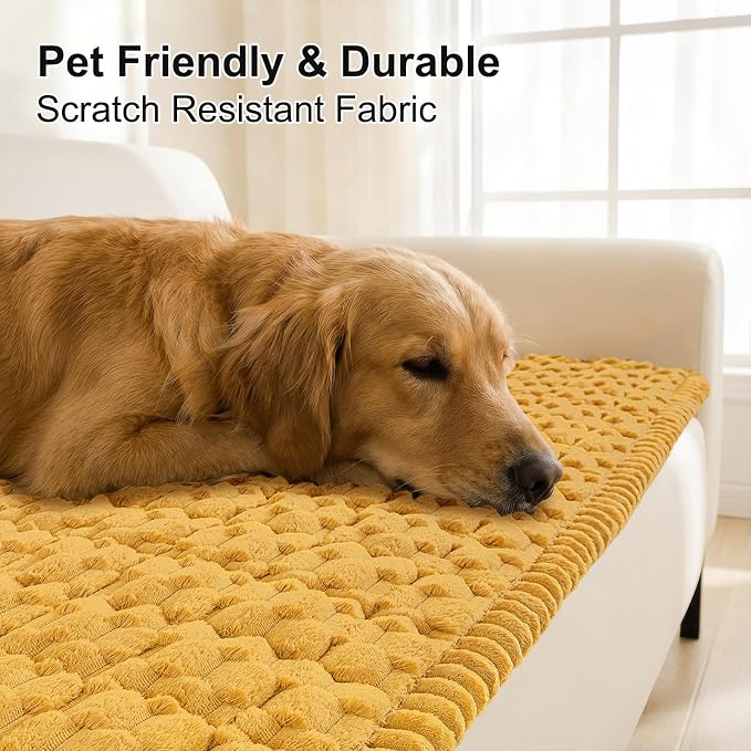 Smiry Non Slip Couch Covers for Dogs, Scratch Resistant Pet Sofa Protector | Machine Washable Soft Fuzzy Thick Furniture Cover for Sofa Loveseat Sectional Large Dogs, Mustard Yellow, 27.6" x 88" - Image 3