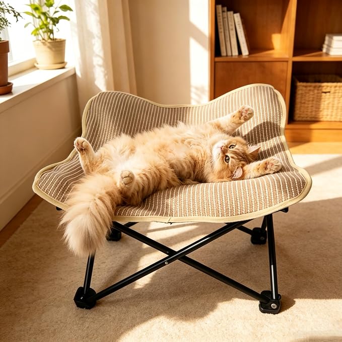 Foldable Cat Hammock Bed, Elevated Sisal Scratching Lounge with Metal Frame | Foldable for storage, sturdy metal frame, elevated design for security, natural sisal surface, for indoor cats by SWIDOLEPET