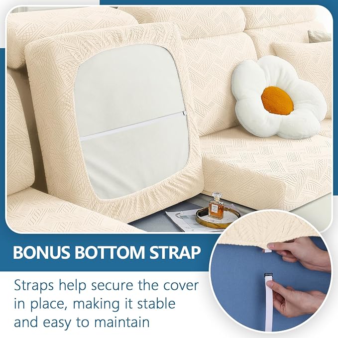 hyha Individual Couch Cushion Covers, Sofa Seat Cushion Covers Washable | Stretch Dog Couch Cover, Elastic Bottom, Anti-Slip Protector, Ideal For Pets & Kids, Durable Sofa Slipcover, Chaise - Image 4