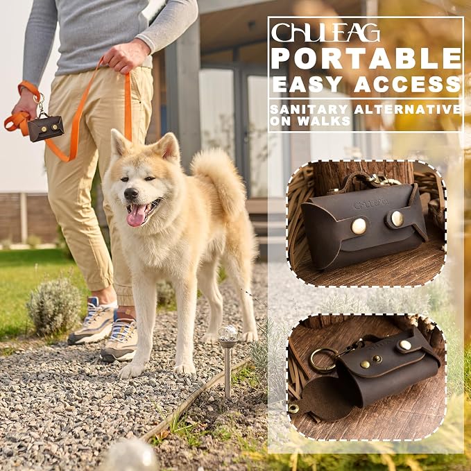 Handmade Leather Dog Poop Bag Dispenser - Stylish and Durable with Belt Attachment for Dog Walkers, Featuring a Brass Metal Clip in Coffee - Image 7