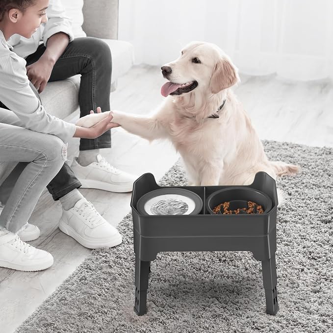 4-in-1 Elevated Slow Feeder Dog Bowls, 4 Height Adjustable Mess Proof Raised Dog Bowl Stand with No Spill Dog Water Bowl, Stainless Steel Dog Food Bowl & Slow Feeder for Large Medium Small Dogs Pets - Image 8