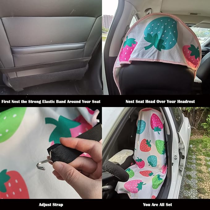 Car Seat Cover Protector Front Seats,for Gym Workout,Running,Swimming,Beach and Hiking,Waterproof Sweat Towel Bucket Seat Covers for Cars SUV Trucks (Strawberry, 2Pcs) - Image 4