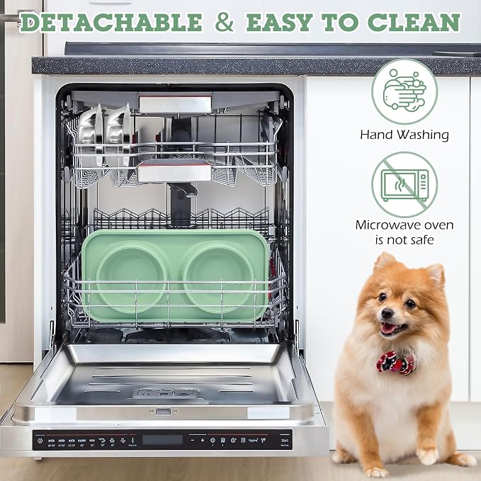BNOSDM Double Dog Food Bowls Stainless Steel Dog Food and Water Bowls with Non-Spill Plastic Mat Pet Cat Feeder Bowl Set for Puppy Cats Kitten Small Dogs, Dark Green - Image 4