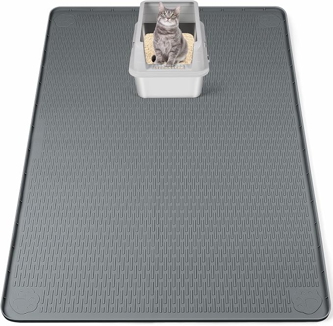 Silicone Cat Litter Mat for Litter Box 50”x35” Large Cat Mat, Dark Grey | Waterproof, Non-Slip, Leak-Proof Rug Mat with Lip, Easy to Clean, Extra Large Litter Catcher Mat for Floor by Bartuke