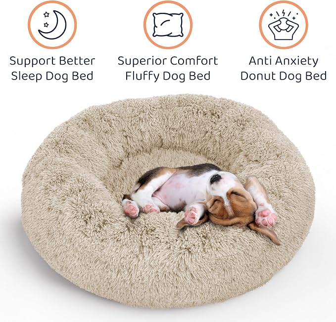 Donut Dog Bed - Premium Comfort for Anxiety Relief - Fluffy & Calming Design with Ultra-Plush Support | Cozy Round Dog Bed with Super Soft Circle Style (Beige, Medium) - Image 3