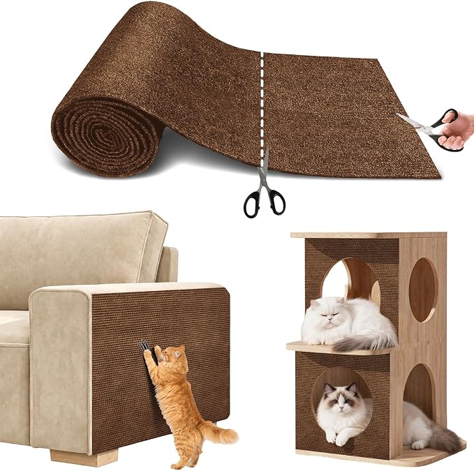 Cat Scratch Couch Furniture Protector, 78.7x15.8In Adhesive Scratch Pad | Heavy Duty, DIY Climbing Cat Carpet Mat, Couch Door Protector from Claws, Sofa Guard with Pins & Tape, Brown by SEPAZON