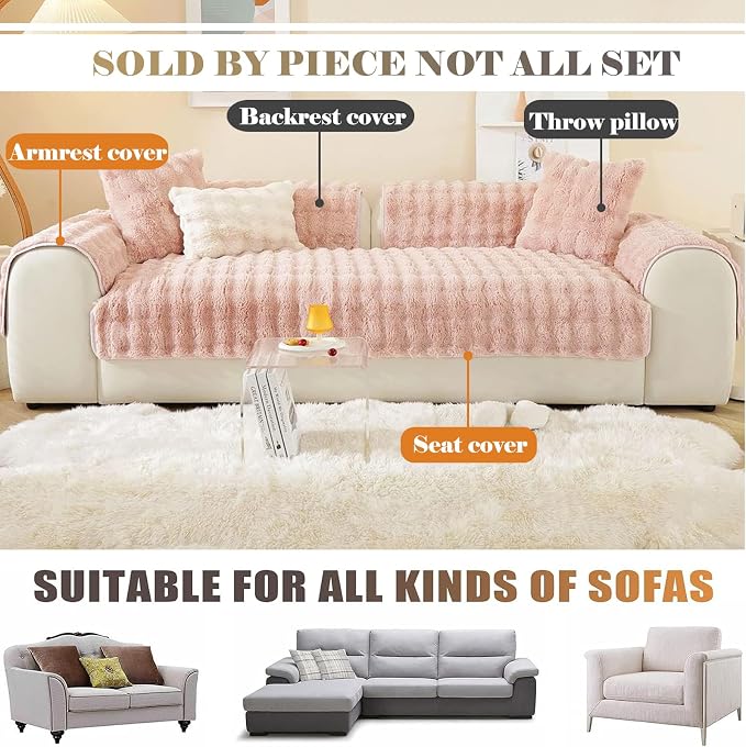 Faux Fur Couch Covers for Sofa Thick Fuzzy Sofa Covers for Dogs | Soft Warm Couch Cover Shaggy Fuzzy Sectional Sofa Cover Non-Slip Plush Sofa Slipcover Furniture Protector - Image 2
