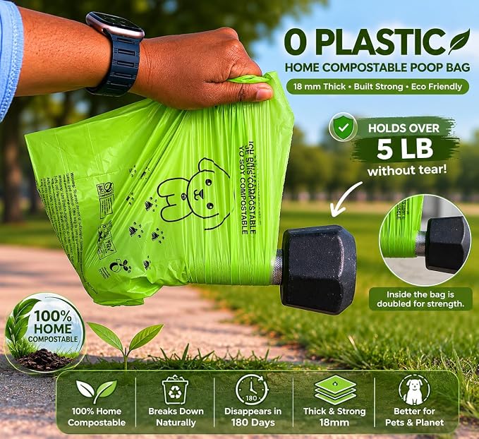 100% Certified Home Compostable Dog Poop Bags - Part Of Every Purchase will Go To Charity - ASTM D6400 & EN 13432 Compliant - 150 x Plant Based Compostable Poop Bags - Image 4
