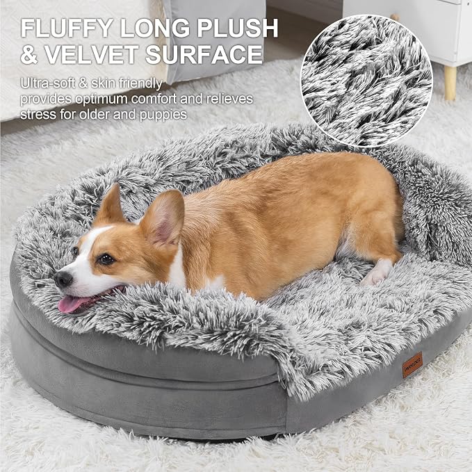 3.7 inch Thickened Orthopedic Dog Beds for Medium Dogs, Supportive Dog Sofa Bed with 28D Egg-Crate Foam, Removable Washable Plush Cover, Waterproof Lining, Half-Round Design for Puppy,Senior Dog - Image 2
