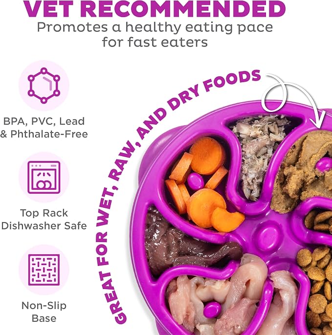 Outward Hound Fun Feeder Slo Bowl – Medium 2‑Cup Capacity, Slow Feeding, Small to Medium Dogs & Cats, Non-Slip, Purple, Flower Pattern | Slows Fast Eaters, Can Aid Digestion, Holds 2 Cups Dry or Wet Food, Non-Slip, Easy Clean, No BPA, Small to Medium D... - Image 3